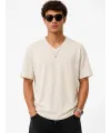 Erkek V Yaka Basic Tişört Kısa Kol Yazlık Regular Fit T-Shirt - Bej