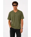 Erkek V Yaka Basic Tişört Kısa Kol Yazlık Regular Fit T-Shirt - Haki