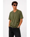 Erkek V Yaka Basic Tişört Kısa Kol Yazlık Regular Fit T-Shirt - Haki