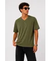 Erkek V Yaka Basic Tişört Kısa Kol Yazlık Regular Fit T-Shirt - Haki
