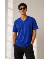 Erkek V Yaka Basic Tişört Kısa Kol Yazlık Regular Fit T-Shirt - Saks Mavisi