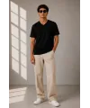 Erkek V Yaka Basic Tişört Kısa Kol Yazlık Regular Fit T-Shirt - Siyah