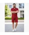 Erkek Waffle Kumaş Kısa Kol Gömlek Şort Takım Regular Yazlık İkili Set - Bordo