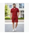 Erkek Waffle Kumaş Kısa Kol Gömlek Şort Takım Regular Yazlık İkili Set - Bordo