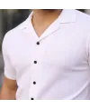 Erkek Waffle Kumaş Kısa Kollu Düğmeli Açık Yaka Regular Fit Gömlek - Beyaz