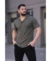Erkek Waffle Kumaş Kısa Kollu Düğmeli Açık Yaka Regular Fit Gömlek - Haki
