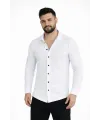 Erkek Waffle Kumaş Uzun Kollu Düğmeli Açık Yaka Regular Fit Gömlek - Beyaz