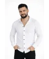 Erkek Waffle Kumaş Uzun Kollu Düğmeli Açık Yaka Regular Fit Gömlek - Beyaz