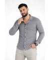 Erkek Waffle Kumaş Uzun Kollu Düğmeli Açık Yaka Regular Fit Gömlek - Füme
