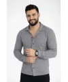 Erkek Waffle Kumaş Uzun Kollu Düğmeli Açık Yaka Regular Fit Gömlek - Füme