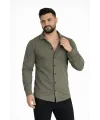 Erkek Waffle Kumaş Uzun Kollu Düğmeli Açık Yaka Regular Fit Gömlek - Haki