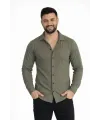 Erkek Waffle Kumaş Uzun Kollu Düğmeli Açık Yaka Regular Fit Gömlek - Haki