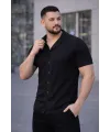 Erkek Waffle Kumaş Yakalı Kısa Kol Düğmeli Gömlek 3’lü Set Siyah-Haki-Lacivert