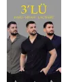 Erkek Waffle Kumaş Yakalı Kısa Kol Düğmeli Gömlek 3’lü Set Siyah-Haki-Lacivert