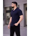 Erkek Waffle Kumaş Yakalı Kısa Kol Düğmeli Gömlek 3’lü Set Siyah-Haki-Lacivert