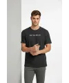 Erkek Wafıl Kumaş Tişört Regular Kalıp Bisiklet Yaka Baskılı T-Shirt - Siyah