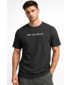 Erkek Wafıl Kumaş Tişört Regular Kalıp Bisiklet Yaka Baskılı T-Shirt - Siyah