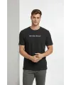 Erkek Wafıl Kumaş Tişört Regular Kalıp Bisiklet Yaka Baskılı T-Shirt - Siyah