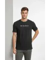 Erkek Wafıl Kumaş Tişört Regular Kalıp Bisiklet Yaka Baskılı T-Shirt - Siyah