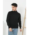 Erkek Yarım Balıkçı Yaka Triko Kazak - Siyah