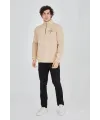Erkek Yarım Fermuarlı Baskılı 3 iplik pamuklu sweatshirt - Bej