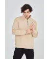 Erkek Yarım Fermuarlı Baskılı 3 iplik pamuklu sweatshirt - Bej