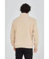 Erkek Yarım Fermuarlı Baskılı 3 iplik pamuklu sweatshirt - Bej