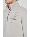 Erkek Yarım Fermuarlı Baskılı 3 iplik pamuklu sweatshirt - Boyalı Gri