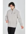 Erkek Yarım Fermuarlı Baskılı 3 iplik pamuklu sweatshirt - Boyalı Gri