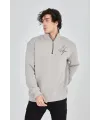 Erkek Yarım Fermuarlı Baskılı 3 iplik pamuklu sweatshirt - Boyalı Gri