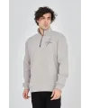 Erkek Yarım Fermuarlı Baskılı 3 iplik pamuklu sweatshirt - Boyalı Gri