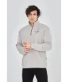 Erkek Yarım Fermuarlı Baskılı 3 iplik pamuklu sweatshirt - Boyalı Gri