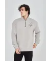 Erkek Yarım Fermuarlı Baskılı 3 iplik pamuklu sweatshirt - Boyalı Gri