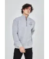 Erkek Yarım Fermuarlı Baskılı 3 iplik pamuklu sweatshirt - Gri