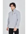 Erkek Yarım Fermuarlı Baskılı 3 iplik pamuklu sweatshirt - Gri
