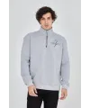 Erkek Yarım Fermuarlı Baskılı 3 iplik pamuklu sweatshirt - Gri