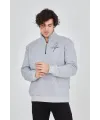 Erkek Yarım Fermuarlı Baskılı 3 iplik pamuklu sweatshirt - Gri