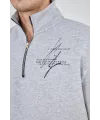 Erkek Yarım Fermuarlı Baskılı 3 iplik pamuklu sweatshirt - Gri