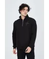 Erkek Yarım Fermuarlı Baskılı 3  iplik pamuklu sweatshirt - Siyah