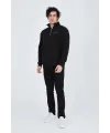 Erkek Yarım Fermuarlı Baskılı 3  iplik pamuklu sweatshirt - Siyah