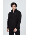 Erkek Yarım Fermuarlı Baskılı 3  iplik pamuklu sweatshirt - Siyah