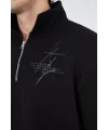 Erkek Yarım Fermuarlı Baskılı 3  iplik pamuklu sweatshirt - Siyah