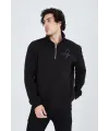 Erkek Yarım Fermuarlı Baskılı 3  iplik pamuklu sweatshirt - Siyah