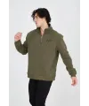 Erkek Yarım Fermuarlı Baskılı 3 iplik pamuklu sweatshirt - Yeşil