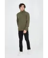 Erkek Yarım Fermuarlı Baskılı 3 iplik pamuklu sweatshirt - Yeşil