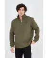 Erkek Yarım Fermuarlı Baskılı 3 iplik pamuklu sweatshirt - Yeşil