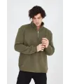Erkek Yarım Fermuarlı Baskılı 3 iplik pamuklu sweatshirt - Yeşil