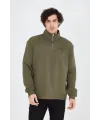 Erkek Yarım Fermuarlı Baskılı 3 iplik pamuklu sweatshirt - Yeşil