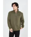 Erkek Yarım Fermuarlı Baskılı 3 iplik pamuklu sweatshirt - Yeşil