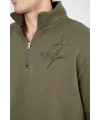 Erkek Yarım Fermuarlı Baskılı 3 iplik pamuklu sweatshirt - Yeşil